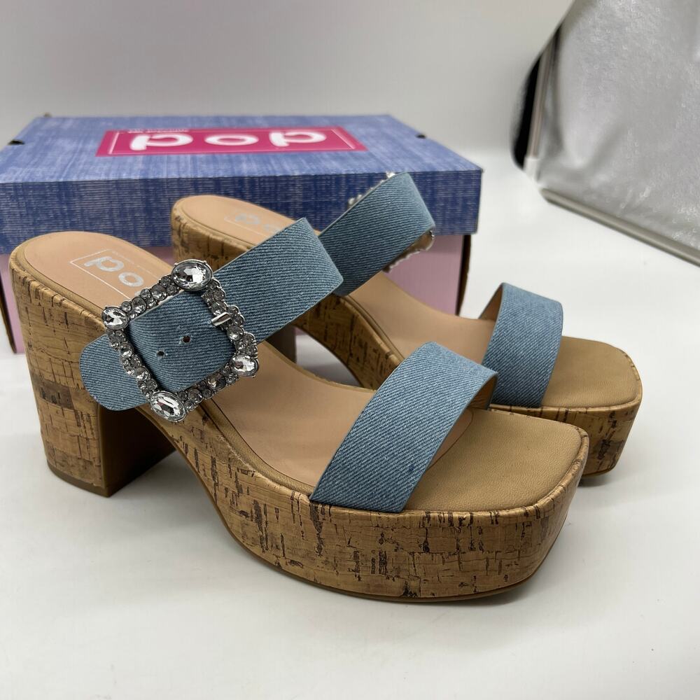 Pop Womens Sharice Heeled Sandals Denim Light Blue Size 8.5M